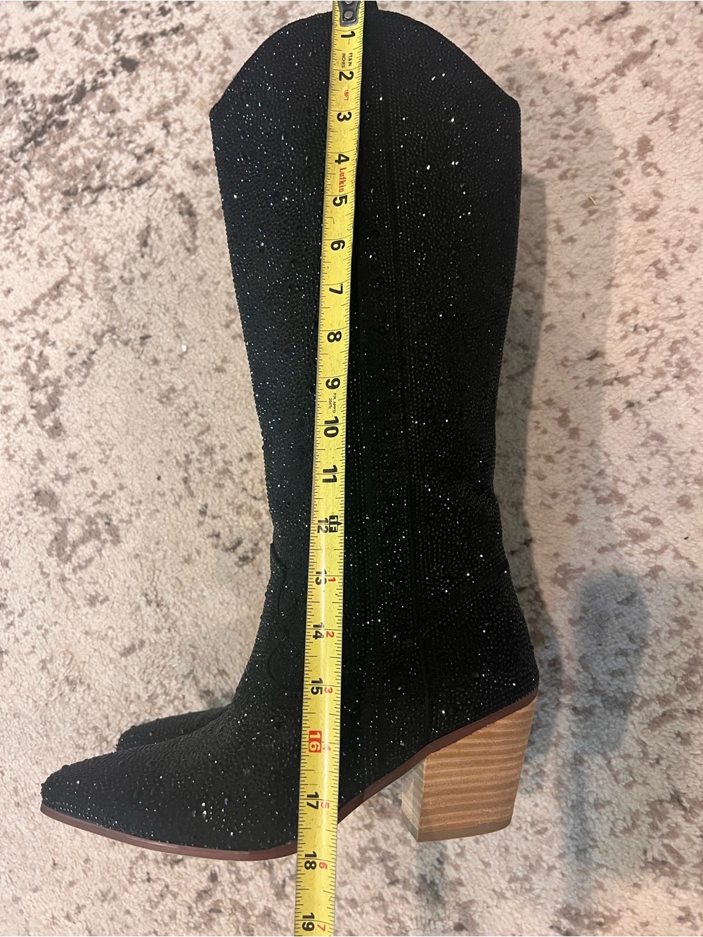 Black Sparkle Western Knee-High Boots - Size 8 - Picture 8 of 8